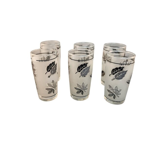 Set Of 4 Vintage Libbey Silver Foliage Juice Glasses 6 Oz Mid-Century Modern Des - Picture 8 of 9